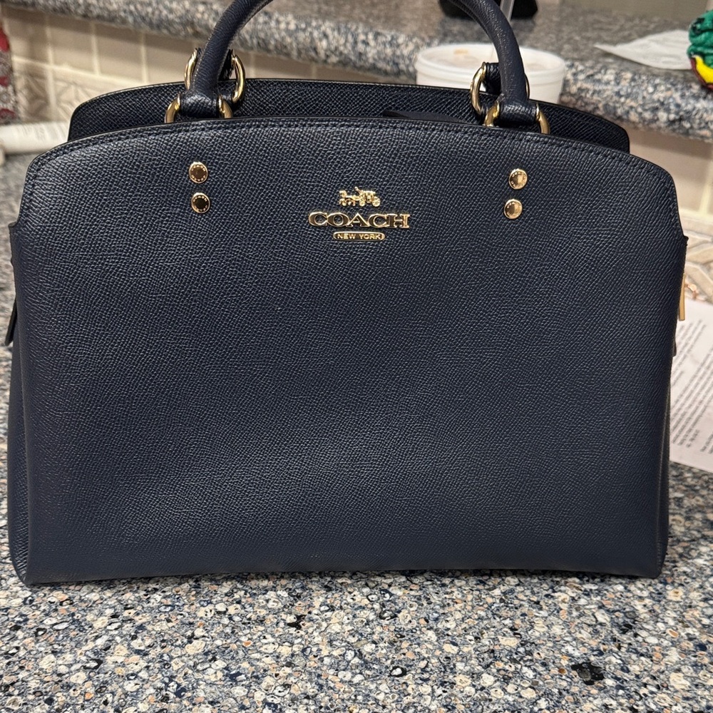 Coach Almost New Navy Leather Satchel with Gold Details